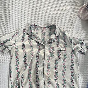 Victoria's Secret Floral Button Down Shirt - White and Pink